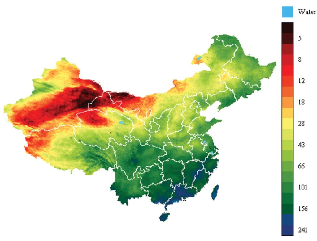 desertification in china - vulnerable areas map