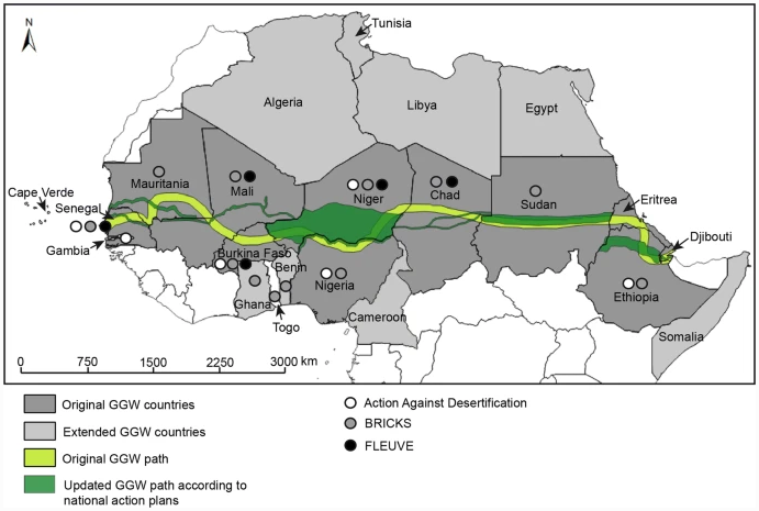 great green wall map - tree planting help desertification
